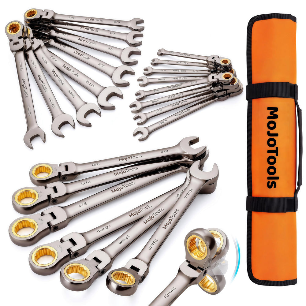 MoJoTools 3/4 inch Flex-Head Ratcheting Combination Wrench Set