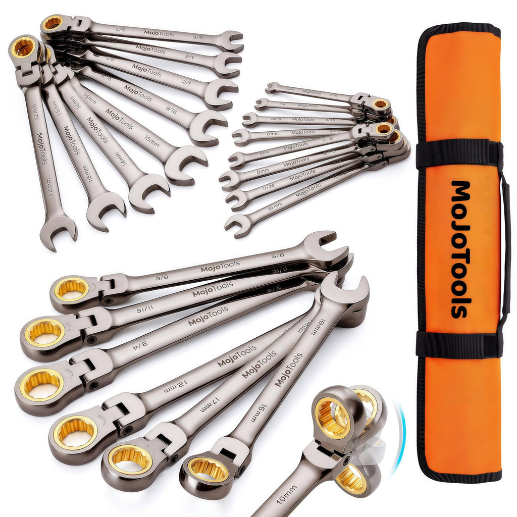MoJoTools 3/4 inch Flex-Head Ratcheting Combination Wrench Set