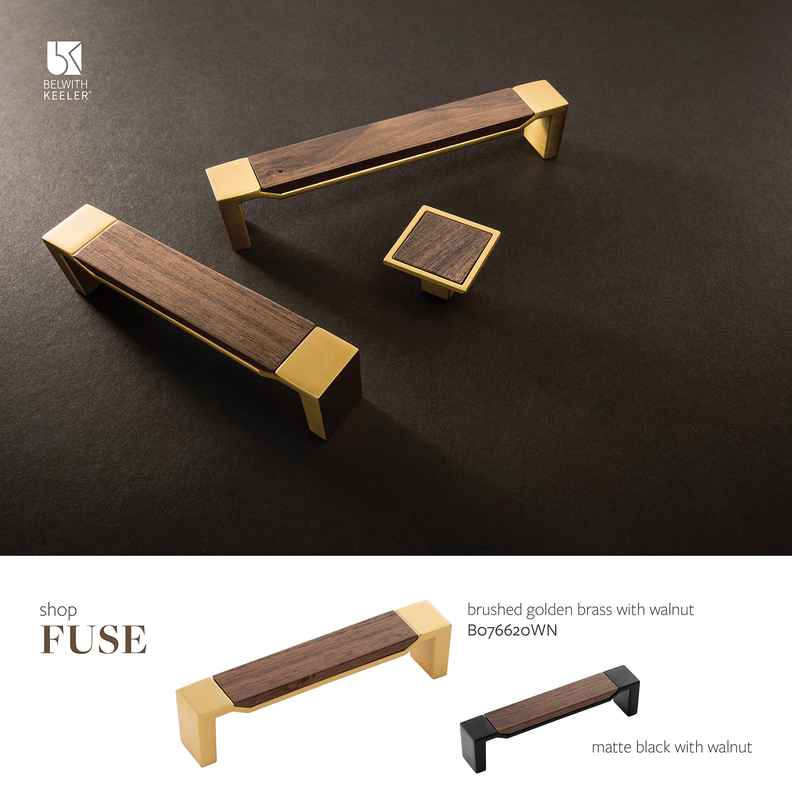 8.8" Brushed Gold & Walnut Cabinet Pulls, 7-Pack