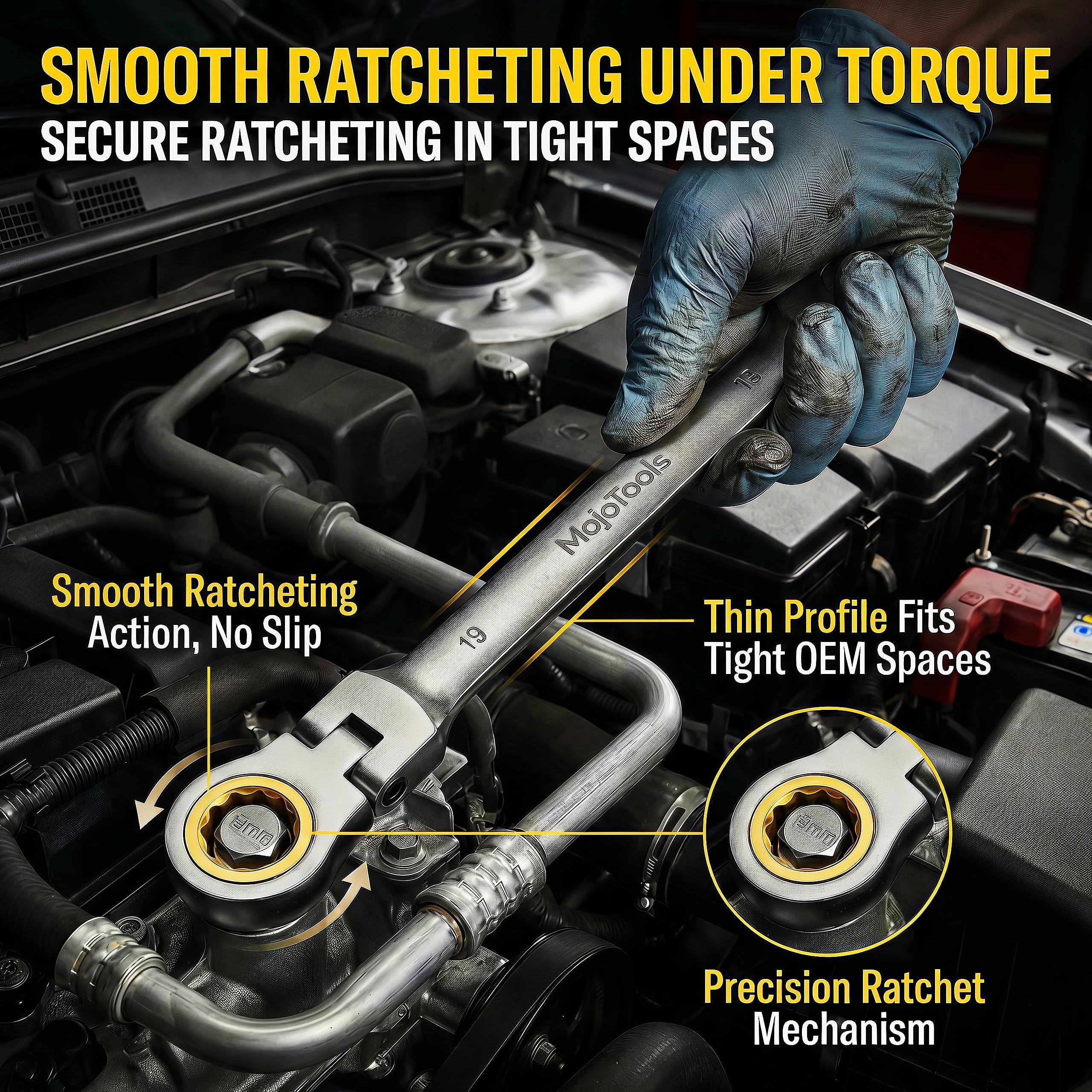 MoJoTools 3/4 inch Flex-Head Ratcheting Combination Wrench Set